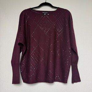 NWT Cable & Gage Burgundy Diamond Studded Dolman Sleeve Knit Sweater Size M